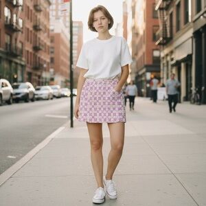 EO Pro Women’s Golf Skort Size 12 LOTUS PURPLE & YELLOW PRINT Stretch Athletic